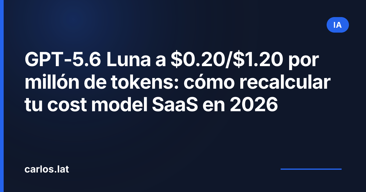 GPT-5.6 Luna a $0.20/$1.20 por millón de tokens: cómo recalcular tu cost model SaaS en 2026